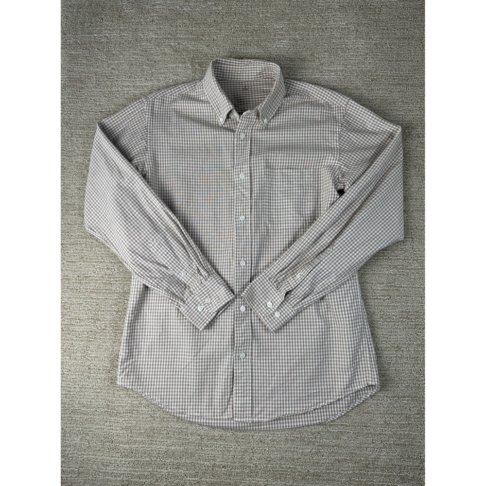 Muji Mens Tan Gingham Check Button Down Cotton Shirt Small AC20P24A EU8
